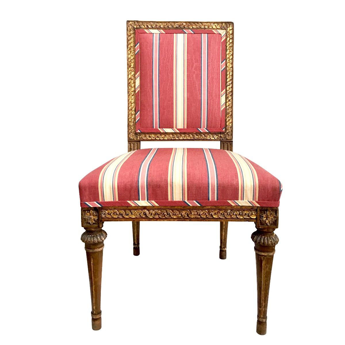 18th century North European Swedish stained birch wood and parcel-gilt accent side or desk chair by Joseph Ruste (Master in Stockholm Sweden 1772-1792). Wood engraved signature 