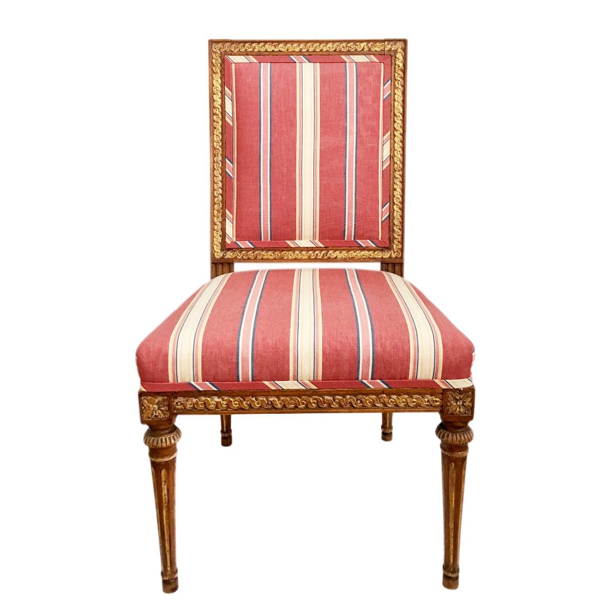 Early 19th century North European Swedish stained birch wood and parcel-gilt accent side or desk chair. Paper label printed Stockholm Sweden. Provenance: Estate of legendary socialite, fashion icon, publicist and sister of Jackie Kennedy, Lee