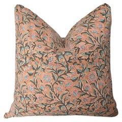 Lee Radziwill Inspired Block Print Down Filled Flower Motif Pillow, India
