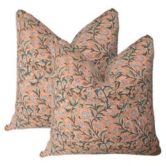 Lee Radziwill Inspired Block Print Down Filled Flower Motif Pillow, India