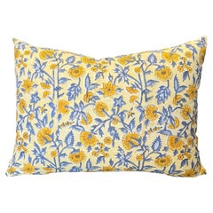 Lee Radziwill Inspired Block Print Down Flower Motif Pillow in Yellow, India