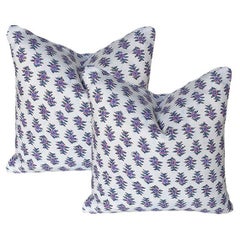 Lee Radziwill Inspired Block Print Down Purple Flower Motif Pillow, India