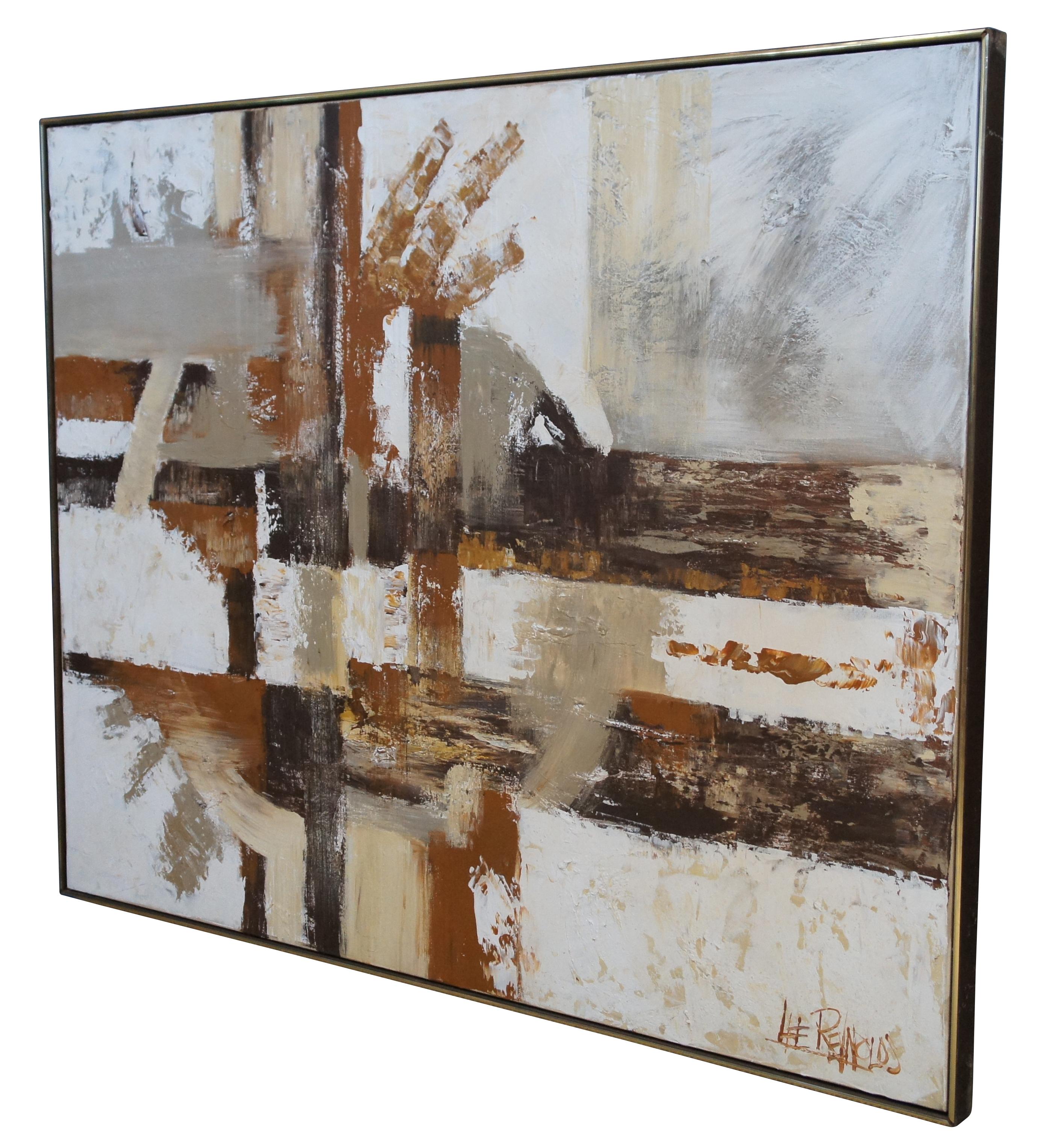 Large scale mid-20th century abstract oil painting on canvas signed Lee Reynolds, crafted in shades of brown and gray.

Lee Reynolds Burr opened his Vanguard Studios in Beverly Hills, California, in 1964 to make oil paintings an attainable