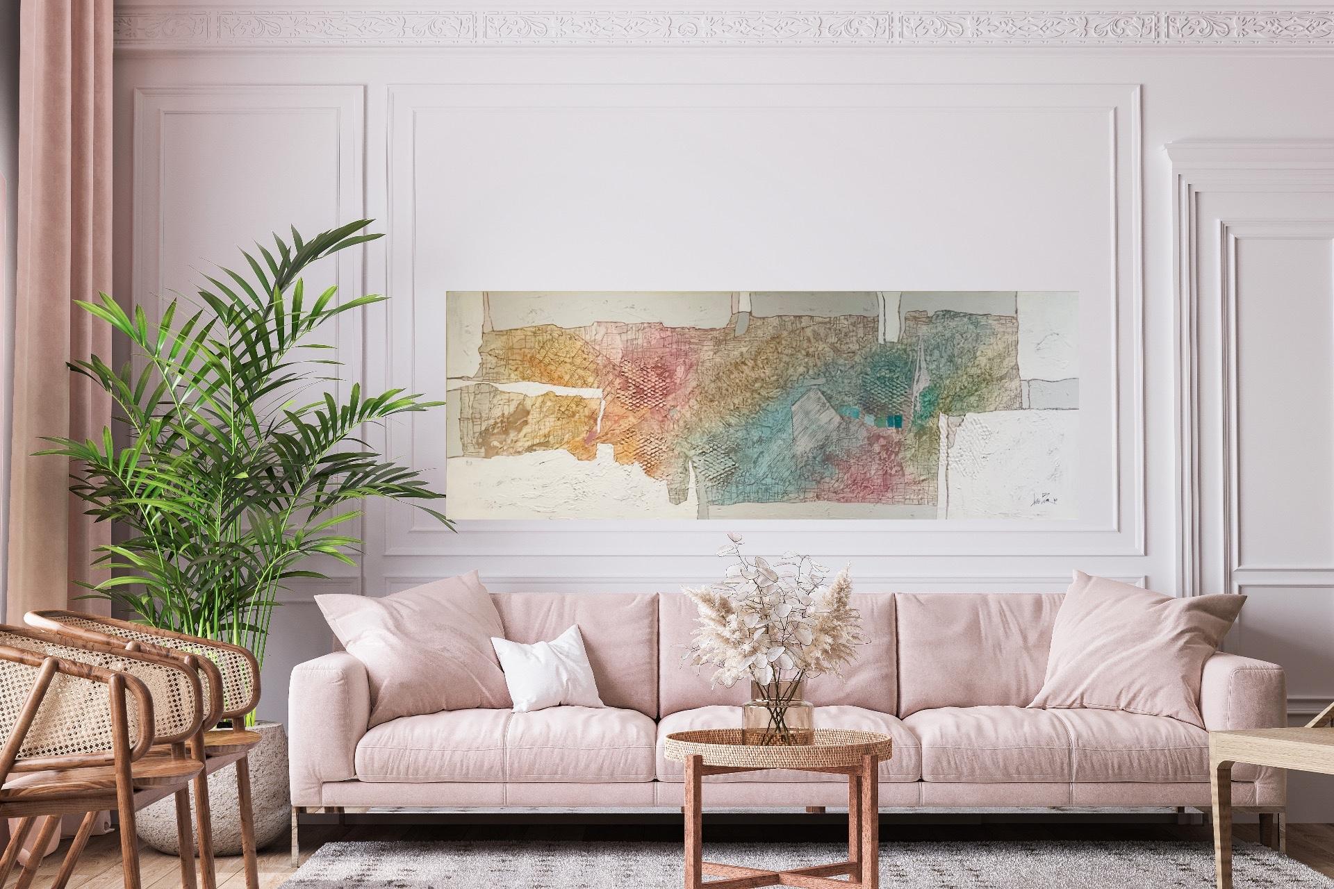 Extra-large peinture à l'huile abstraite contemporaine des années 1990 dans des couleurs pastel 7