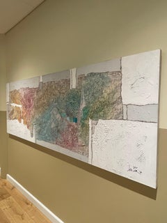 Extragroßes abstraktes zeitgenössisches Ölgemälde in Pastellfarben, 1990