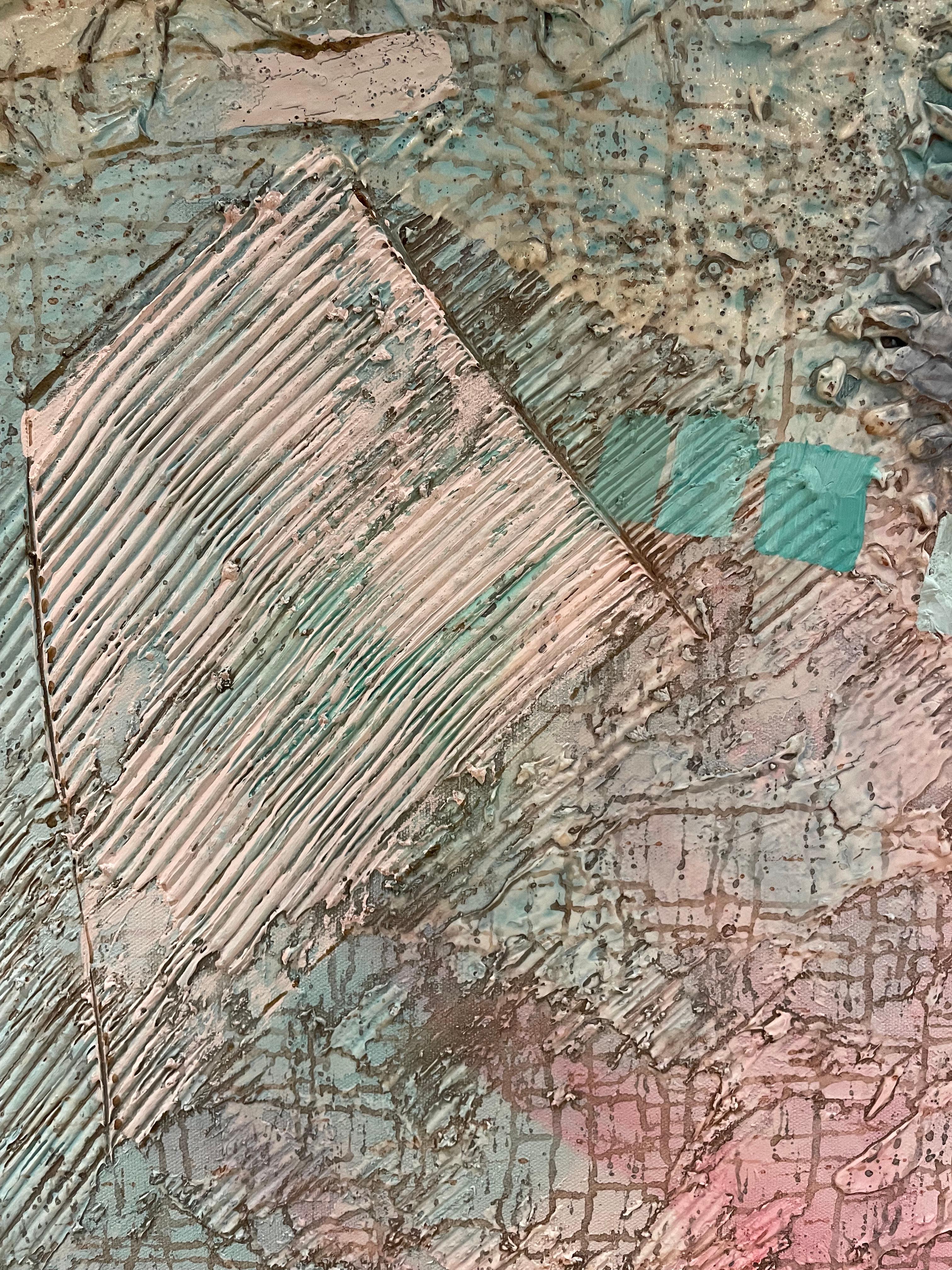 Extra-large peinture à l'huile abstraite contemporaine des années 1990 dans des couleurs pastel 1