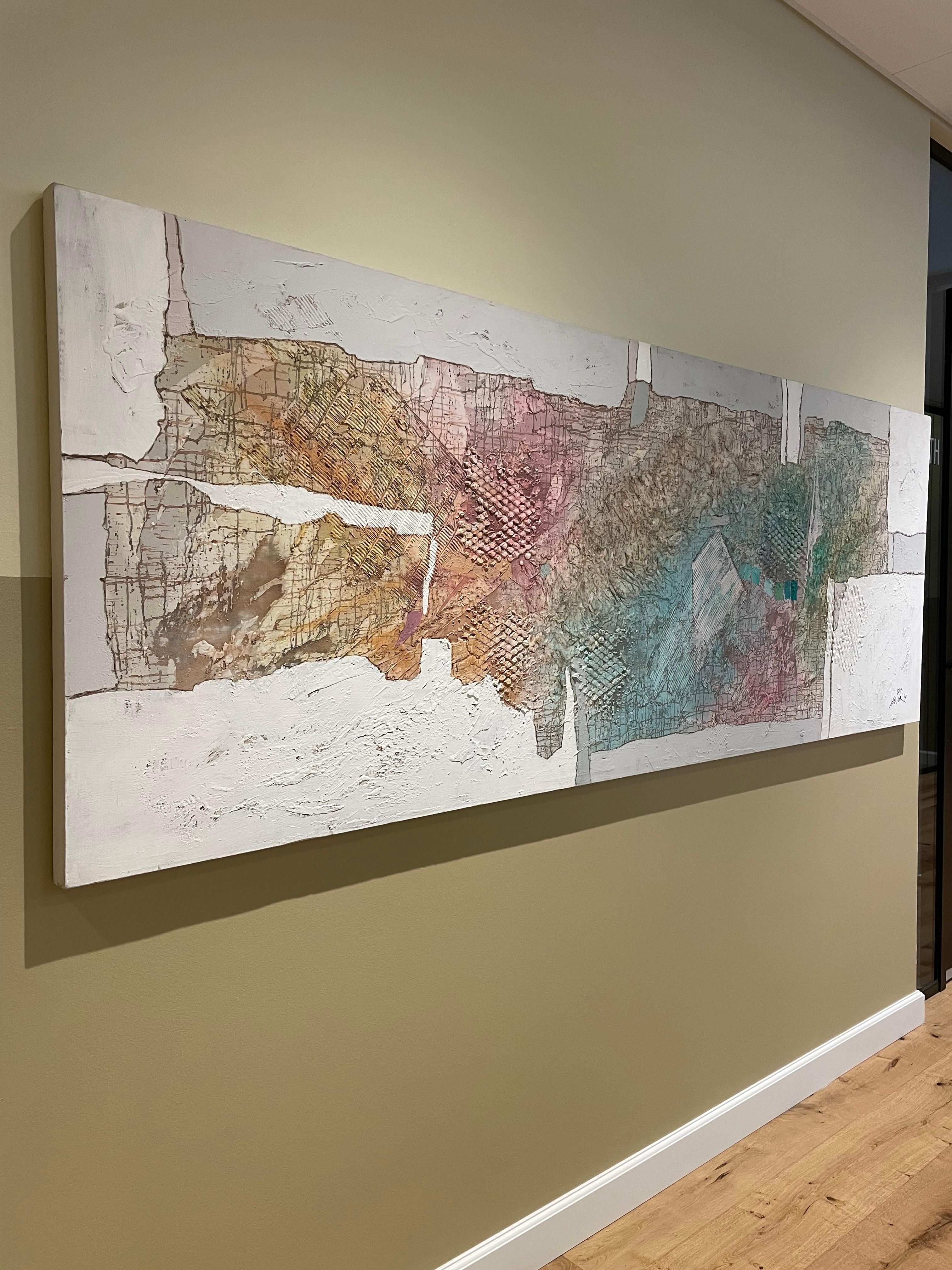 Extra-large peinture à l'huile abstraite contemporaine des années 1990 dans des couleurs pastel 4