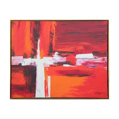 Peinture abstraite de grande taille rouge et orange