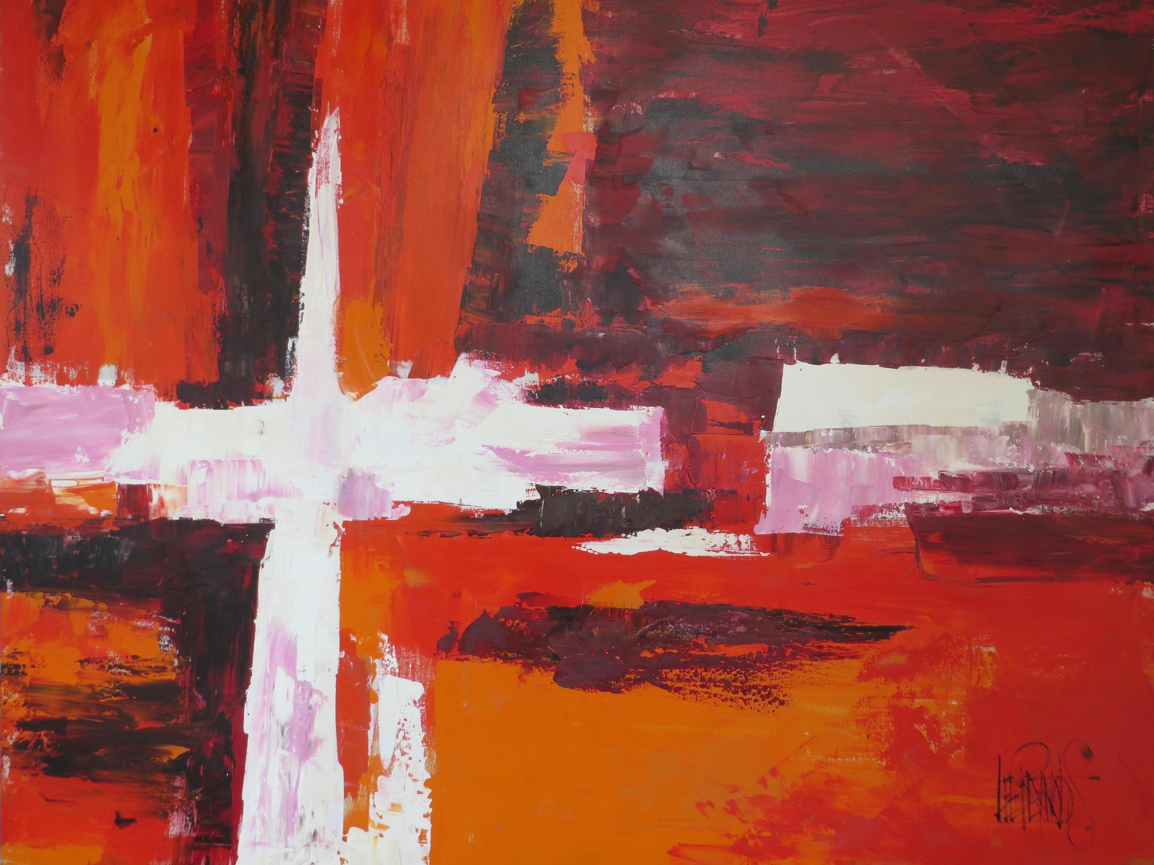 Compostion abstraite rouge de l'OiI par Lee Reynolds en vente 2