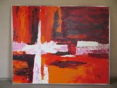 Vintage Red Abstract OiI Compostion by Lee Reynolds