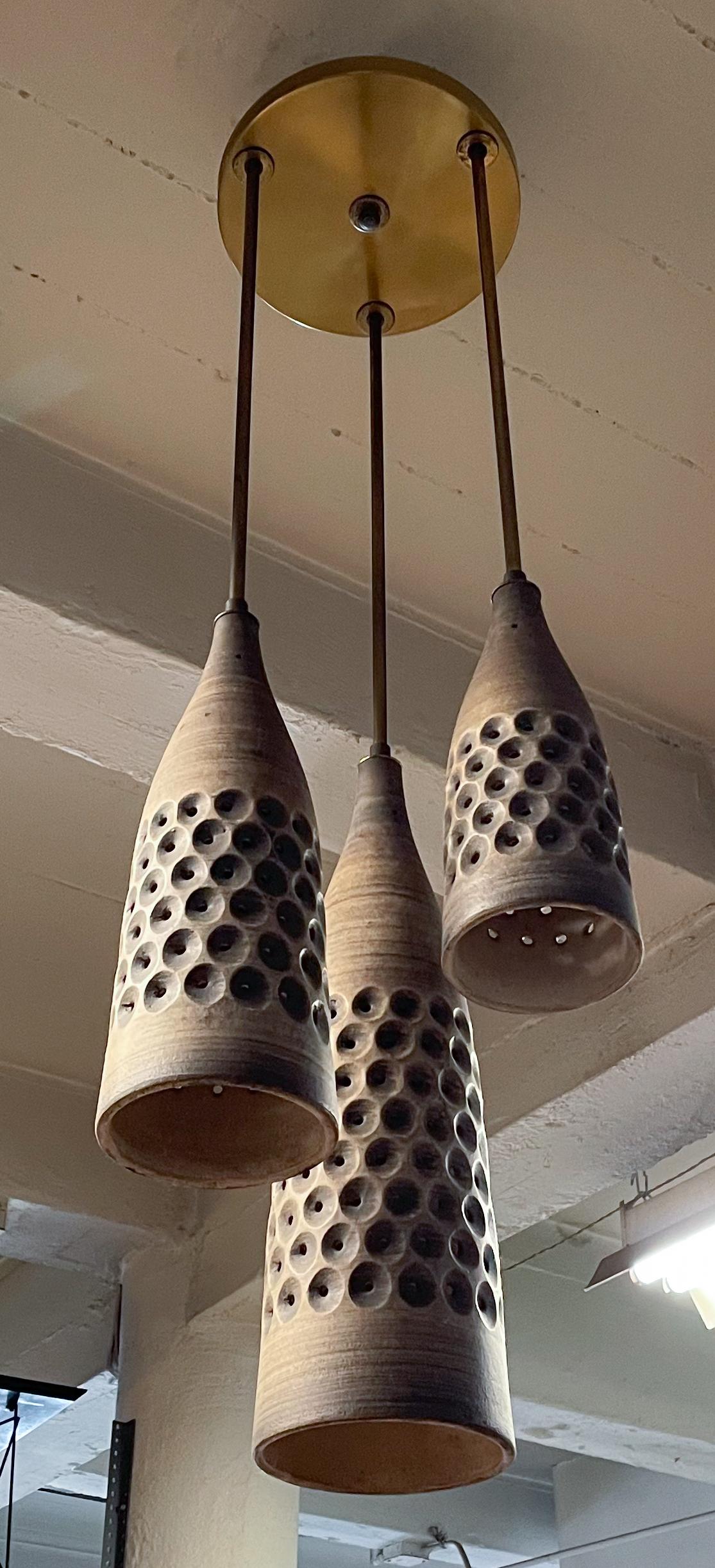 Mid-Century Modern Lampe à suspension en céramique en spirale Lee Rosen pour Design Technics en vente