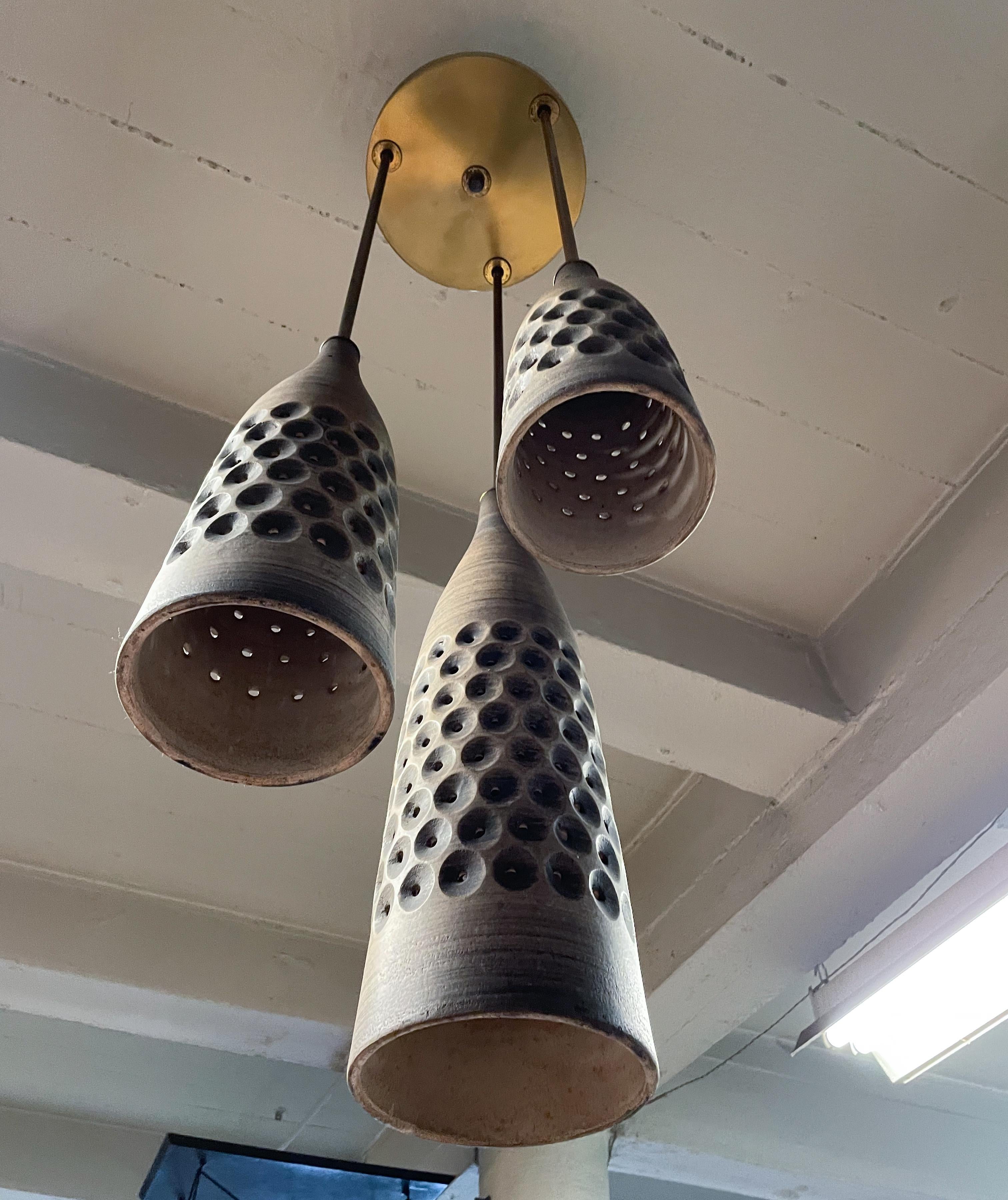 Lee Rosen Ceramic Spiral Pendant Fixture for Design Technics In Good Condition For Sale In New York, NY
