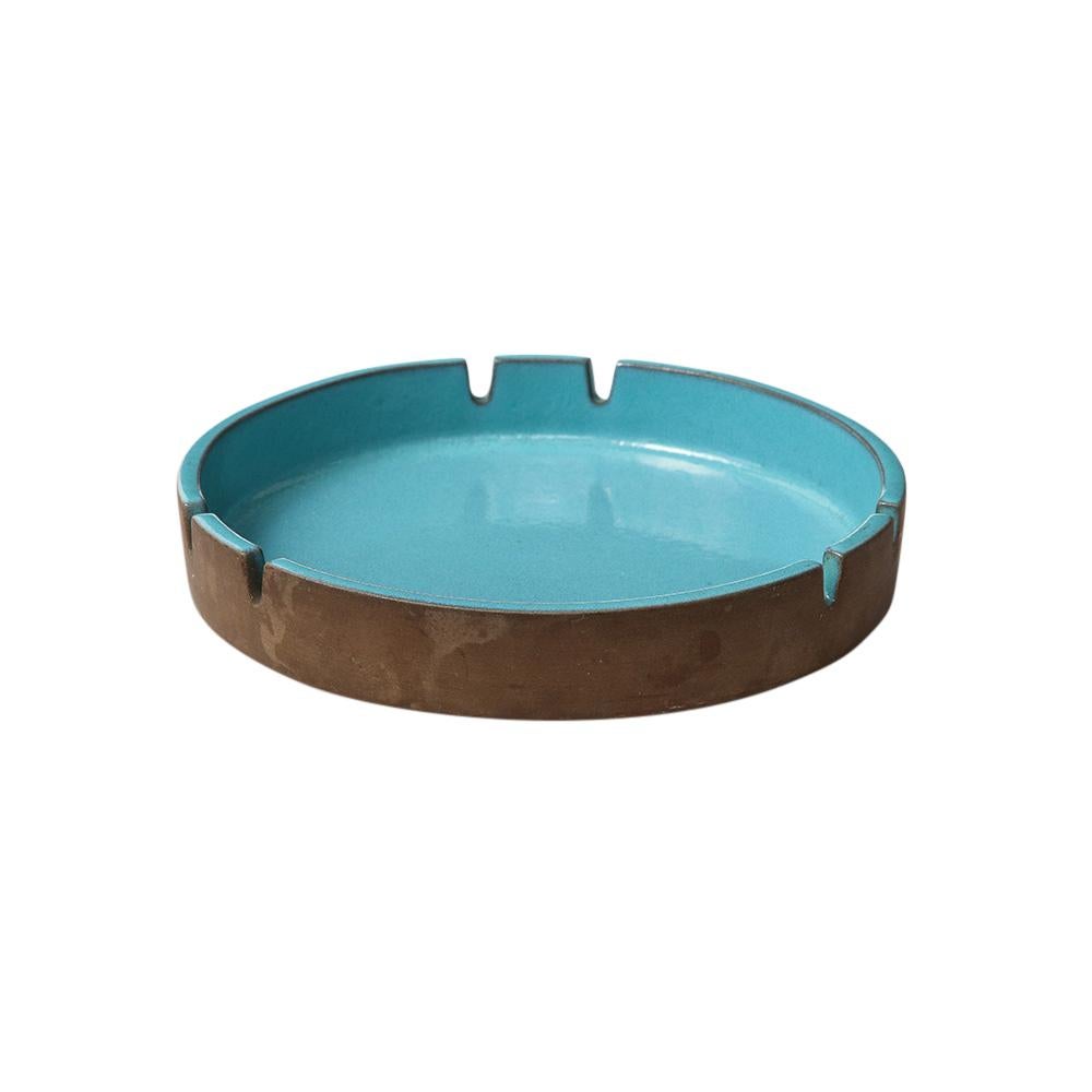 Mid-Century Modern Lee Rosen Design Technics Ashtray, Ceramic, Blue, Turquoise, Brown, Signed For Sale