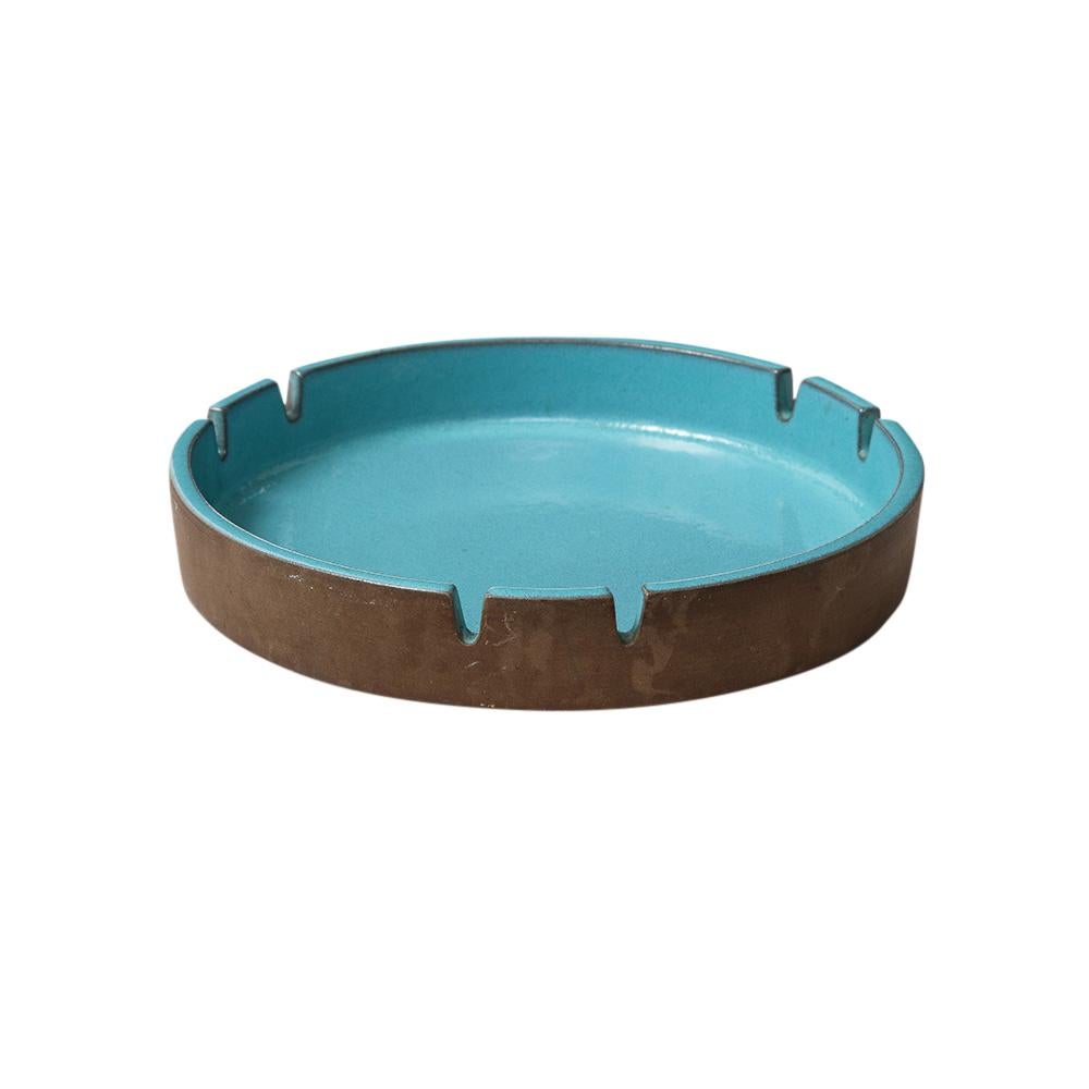 Lee Rosen Design Technics Ashtray, Ceramic, Blue, Turquoise, Brown, Signed In Good Condition For Sale In New York, NY
