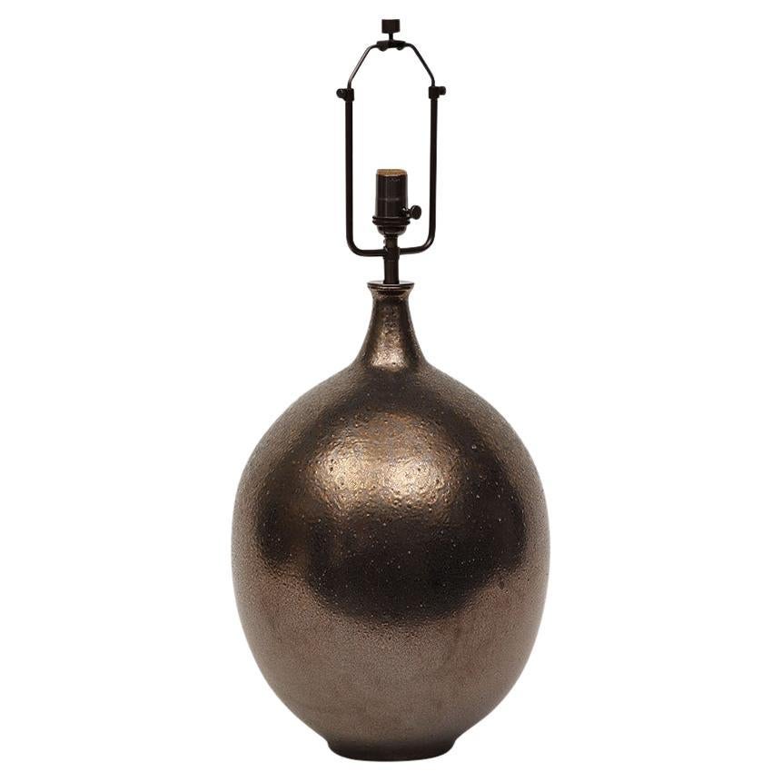 Lee Rosen Design Technics Lamp, Ceramic, Bronze, Gunmetal, Glazed, Signed.  Large scale chunky gourd form table lamp from Design Technic's 3300 Series. Signed with impressed mark above the exit cord channel. Height of the ceramic body is 18 inches.