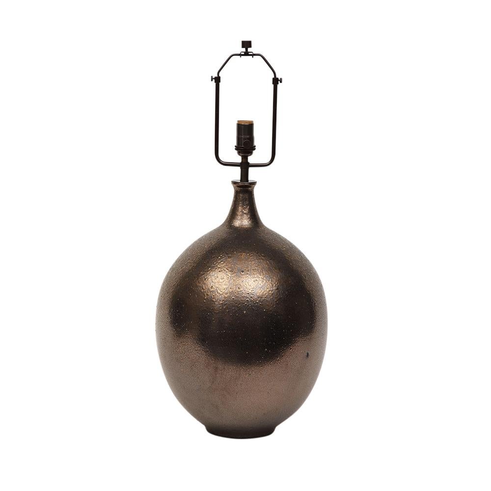 Lee Rosen Design Technics Lamp, Ceramic, Bronze, Gunmetal, Glazed, Signed  In Good Condition For Sale In New York, NY