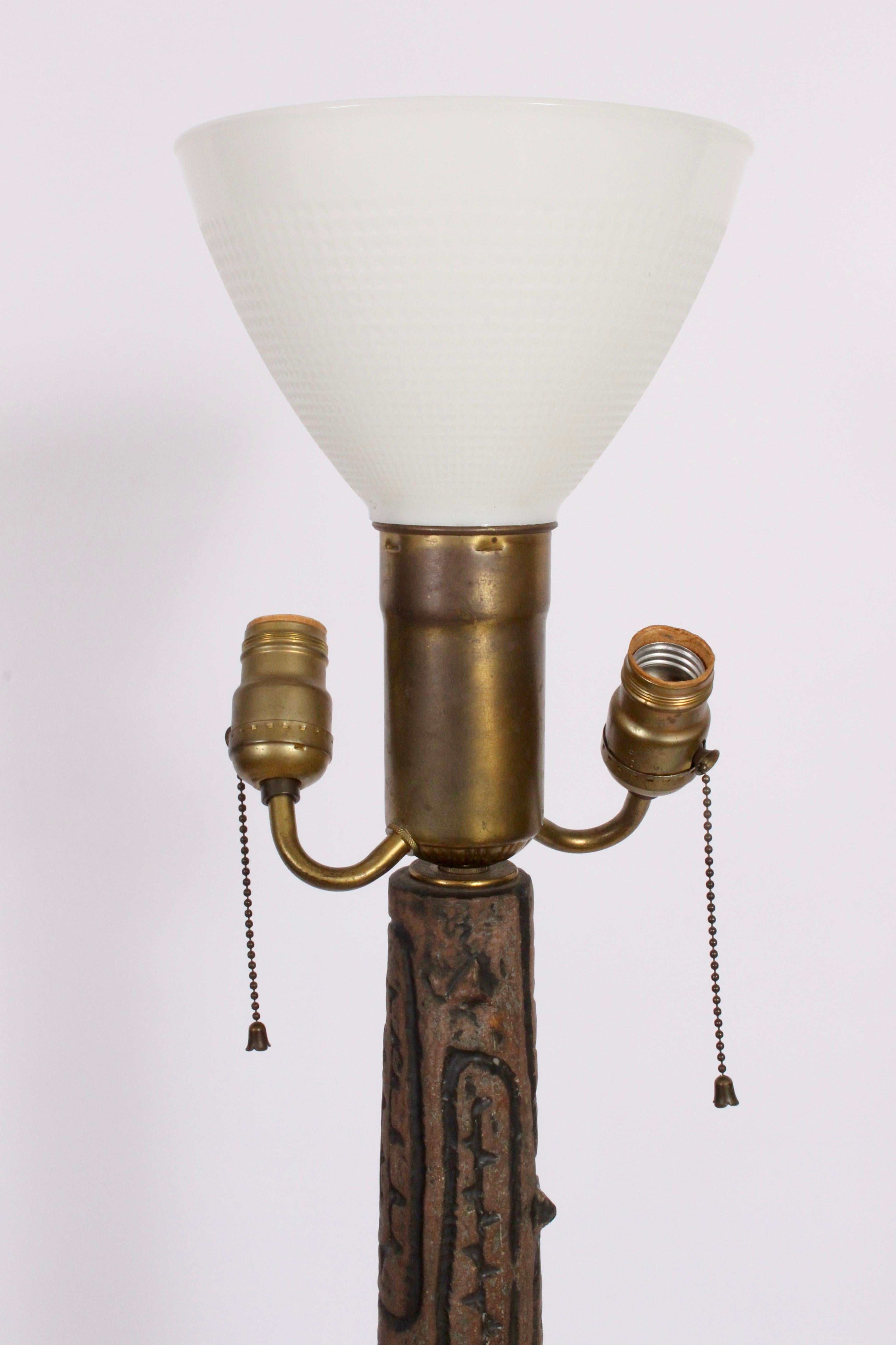 Enameled Lee Rosen for Design-Technics Incised Arboreal Pottery Floor Lamp, 1965 For Sale