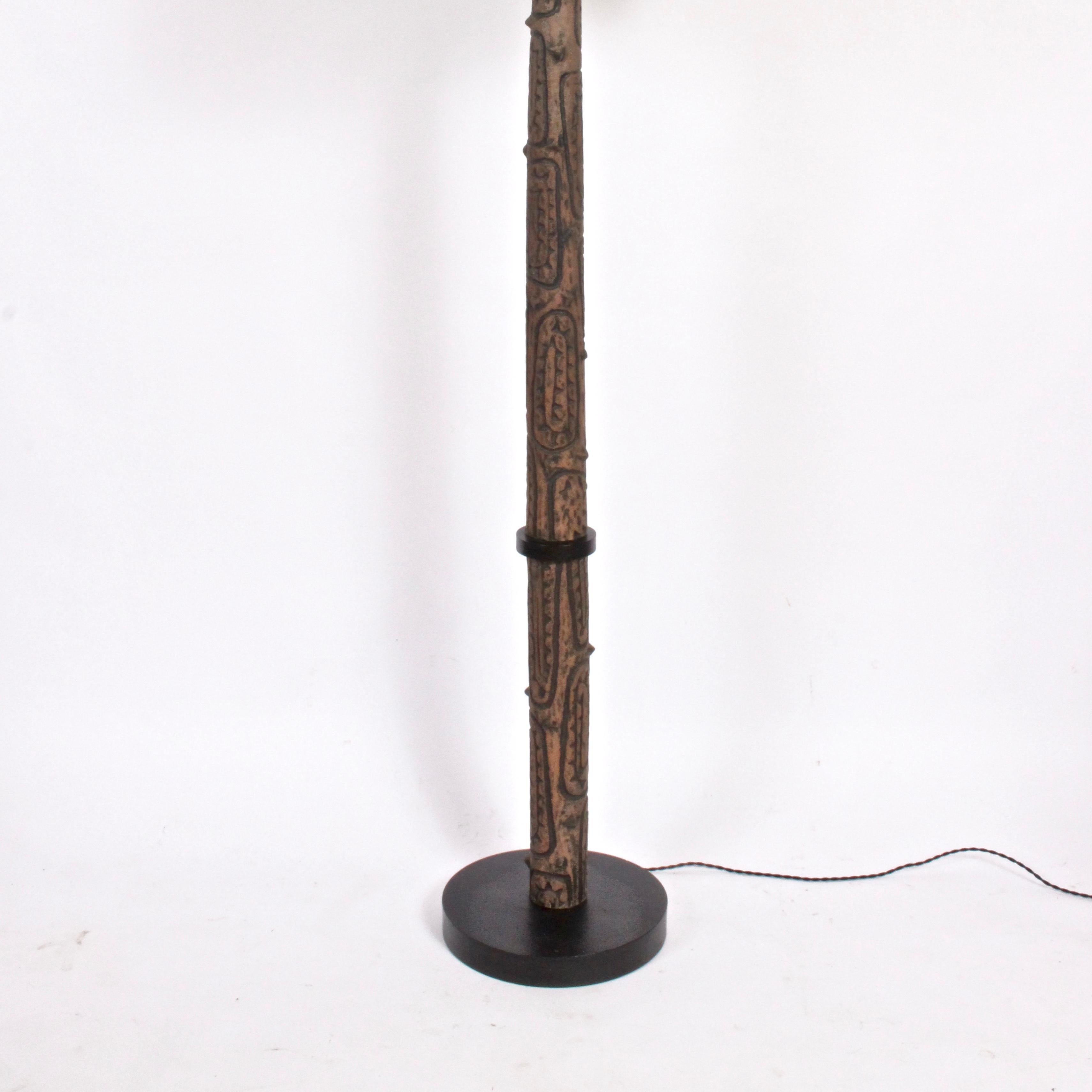 Mid-Century Modern Lee Rosen for Design-Technics Incised Arboreal Pottery Floor Lamp, 1965 For Sale