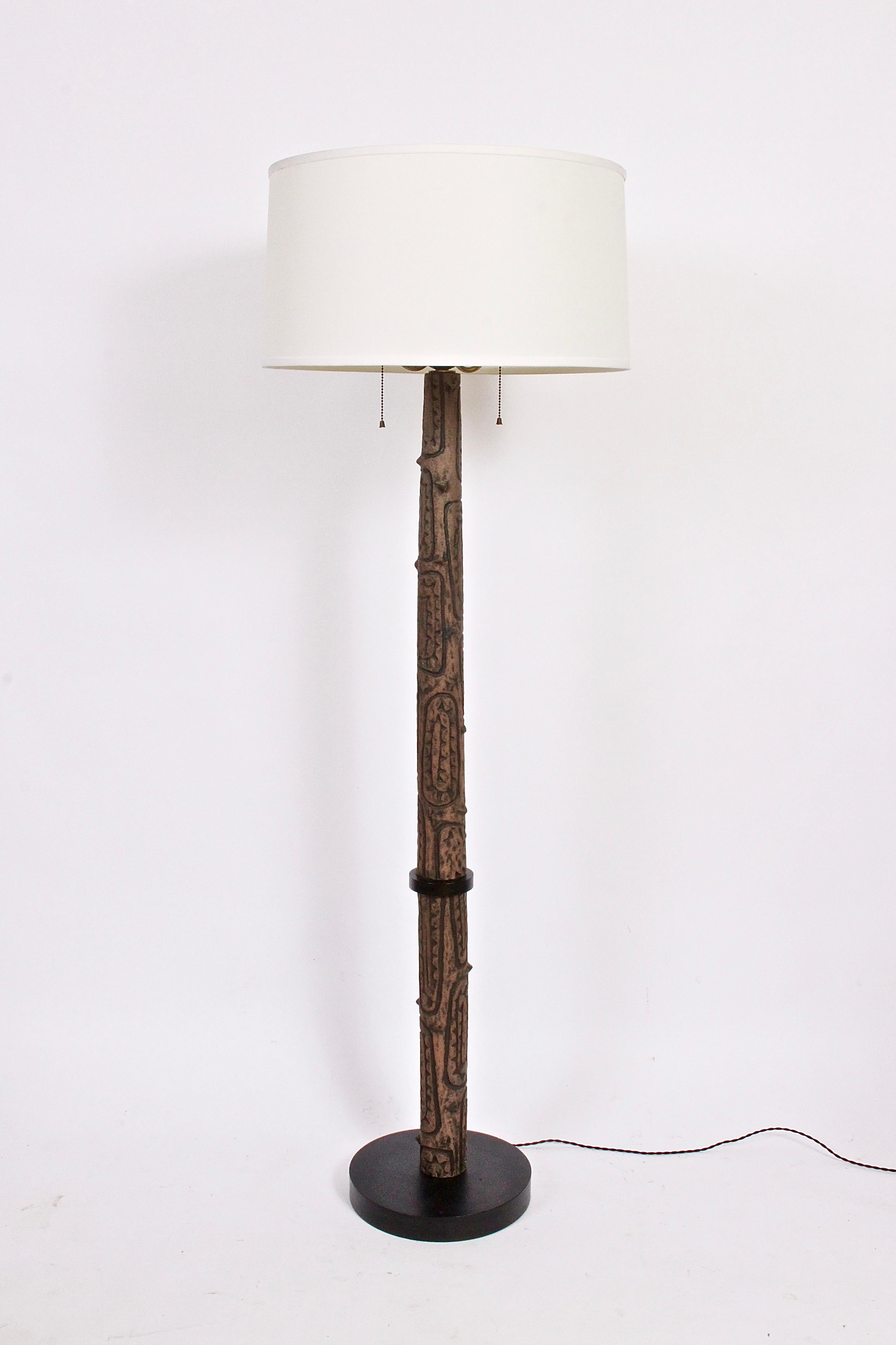Mid-20th Century Lee Rosen for Design-Technics Incised Arboreal Pottery Floor Lamp, 1965 For Sale
