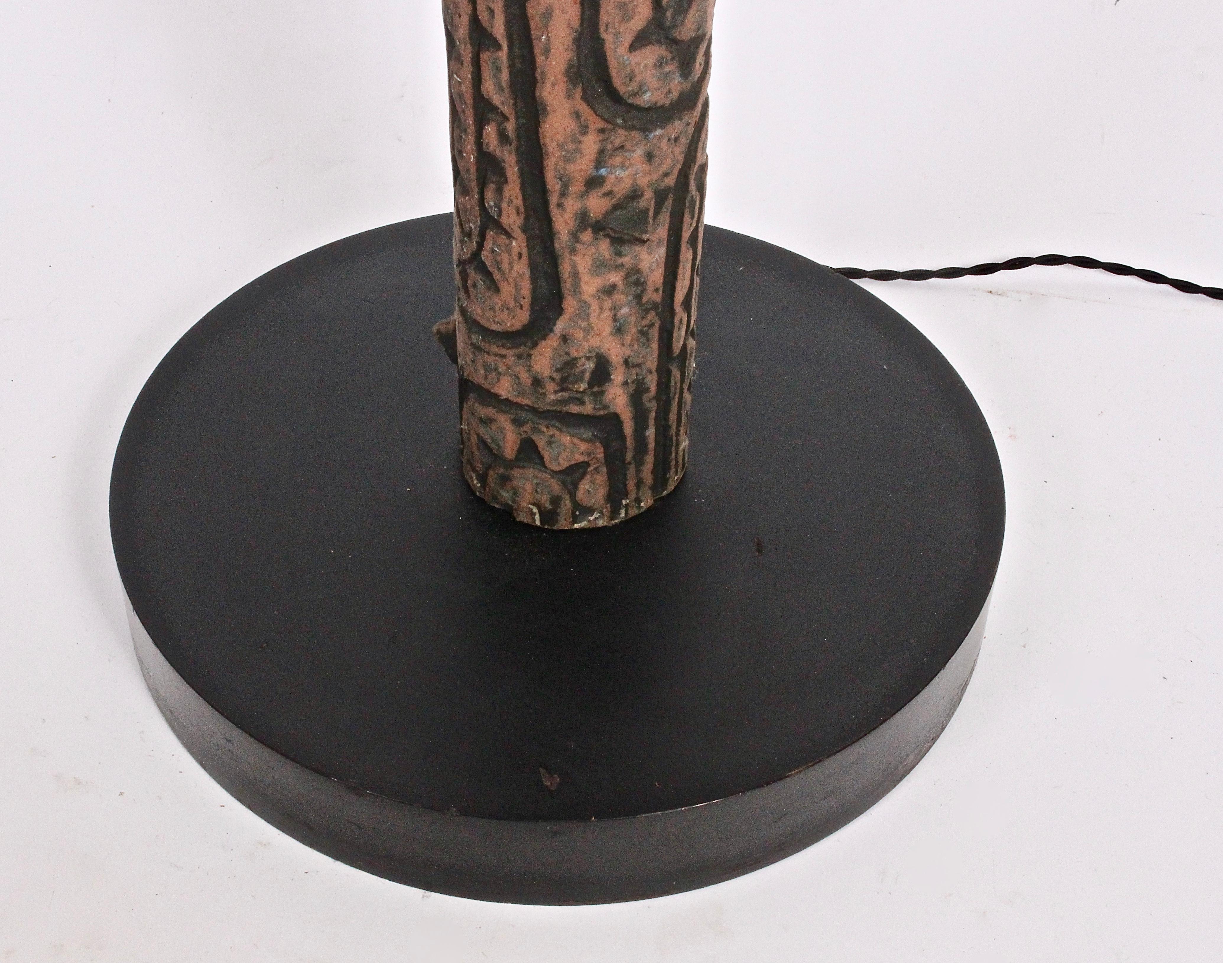 Lee Rosen for Design-Technics Incised Arboreal Pottery Floor Lamp, 1965 In Good Condition For Sale In Bainbridge, NY