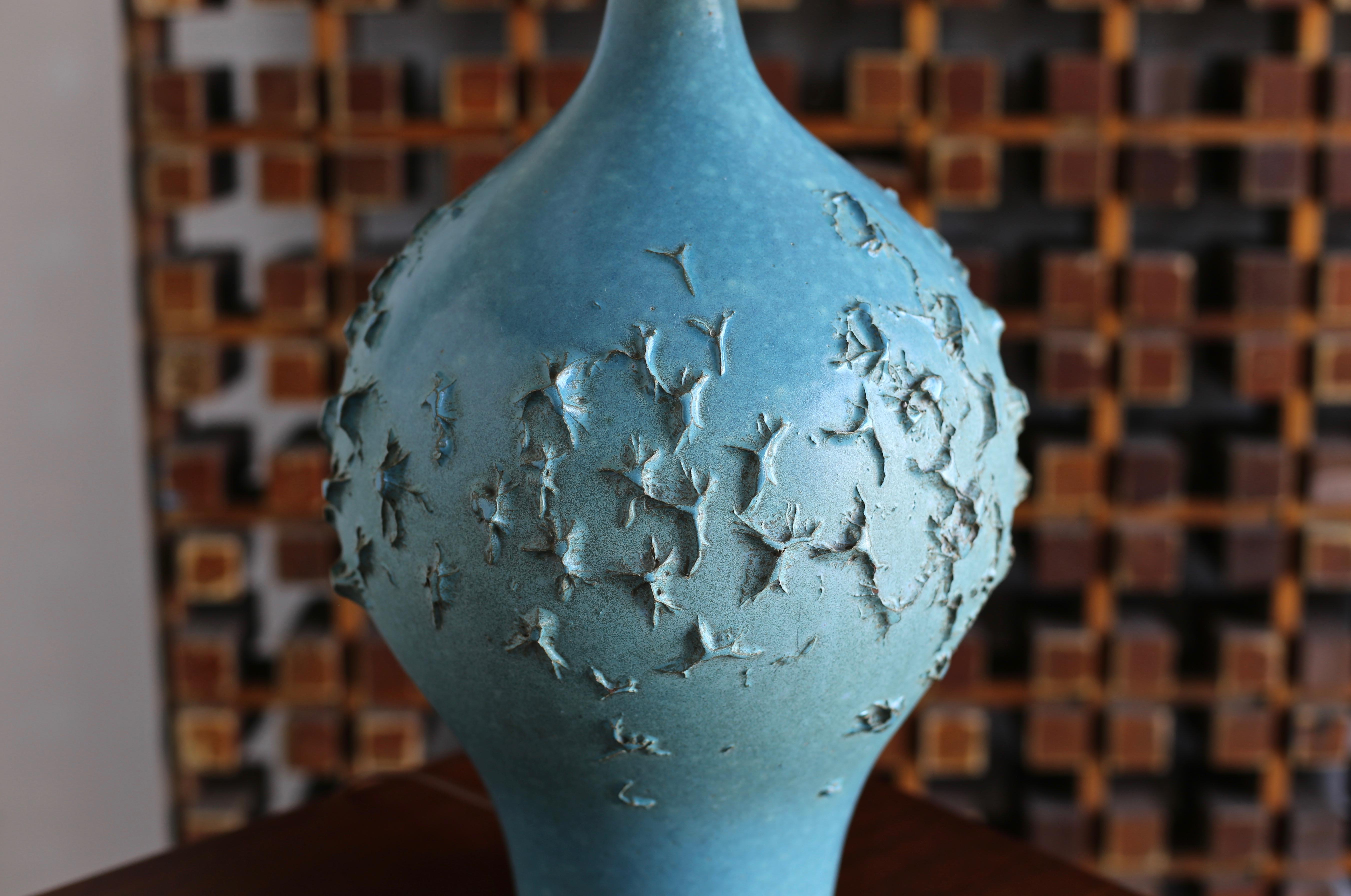 Mid-Century Modern Lee Rosen for Design Technics Blue Ceramic Lamp, circa 1960