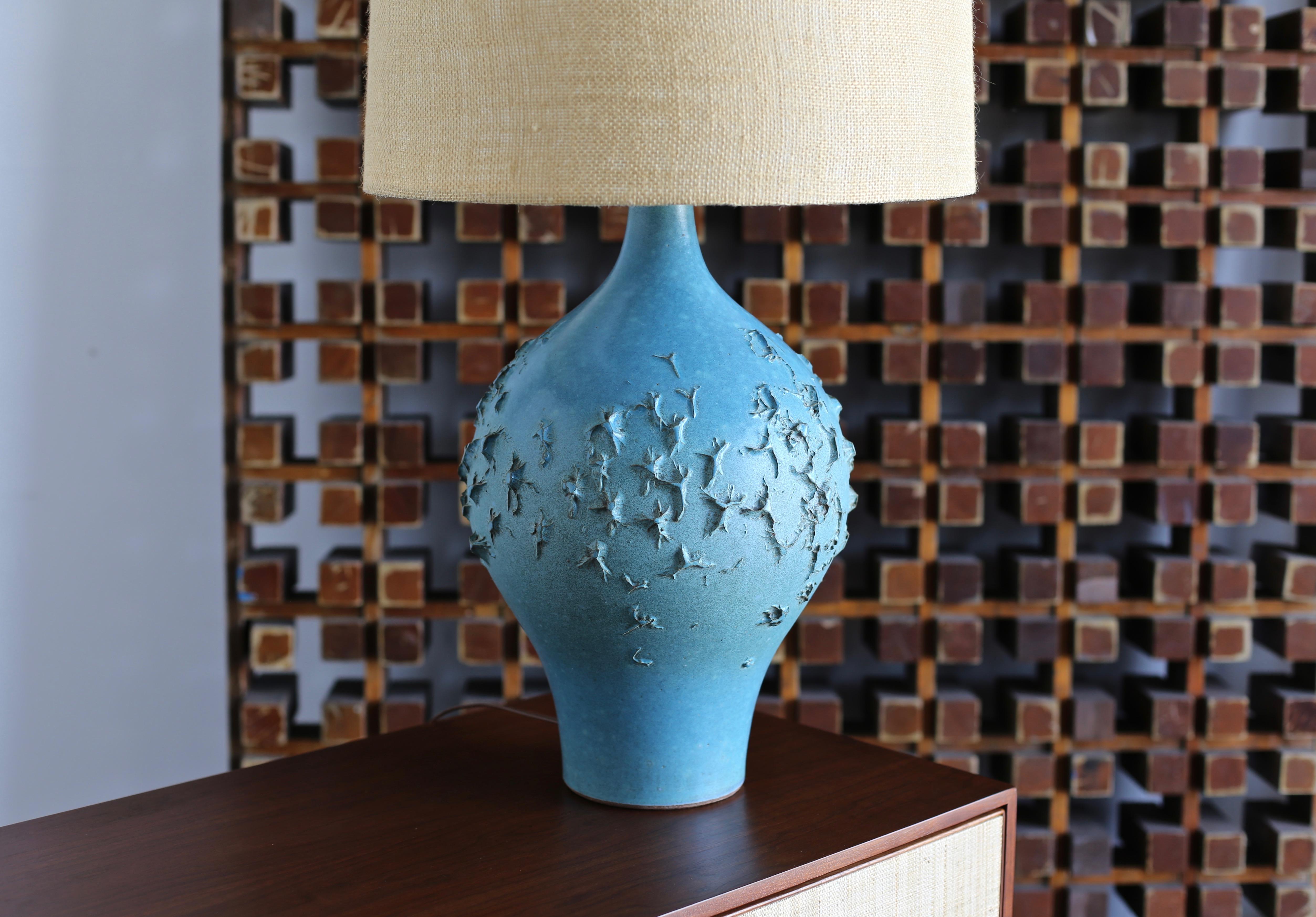 Lee Rosen for design technics blue ceramic lamp, circa 1960.

The measurements listed include the shade.
