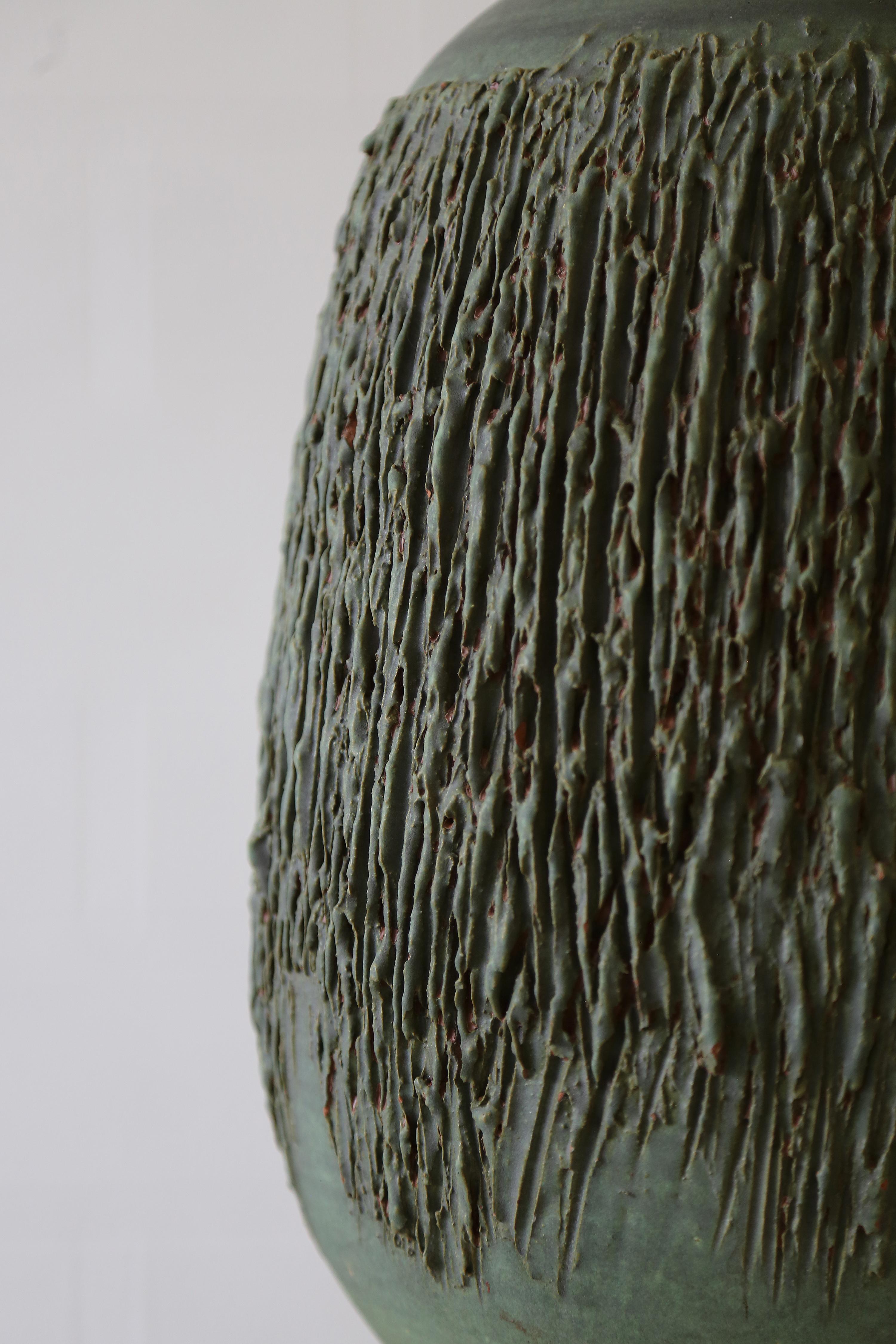 Lee Rosen para Design Technics Lámpara de cerámica verde rara de calabaza años 60 Estadounidense en venta