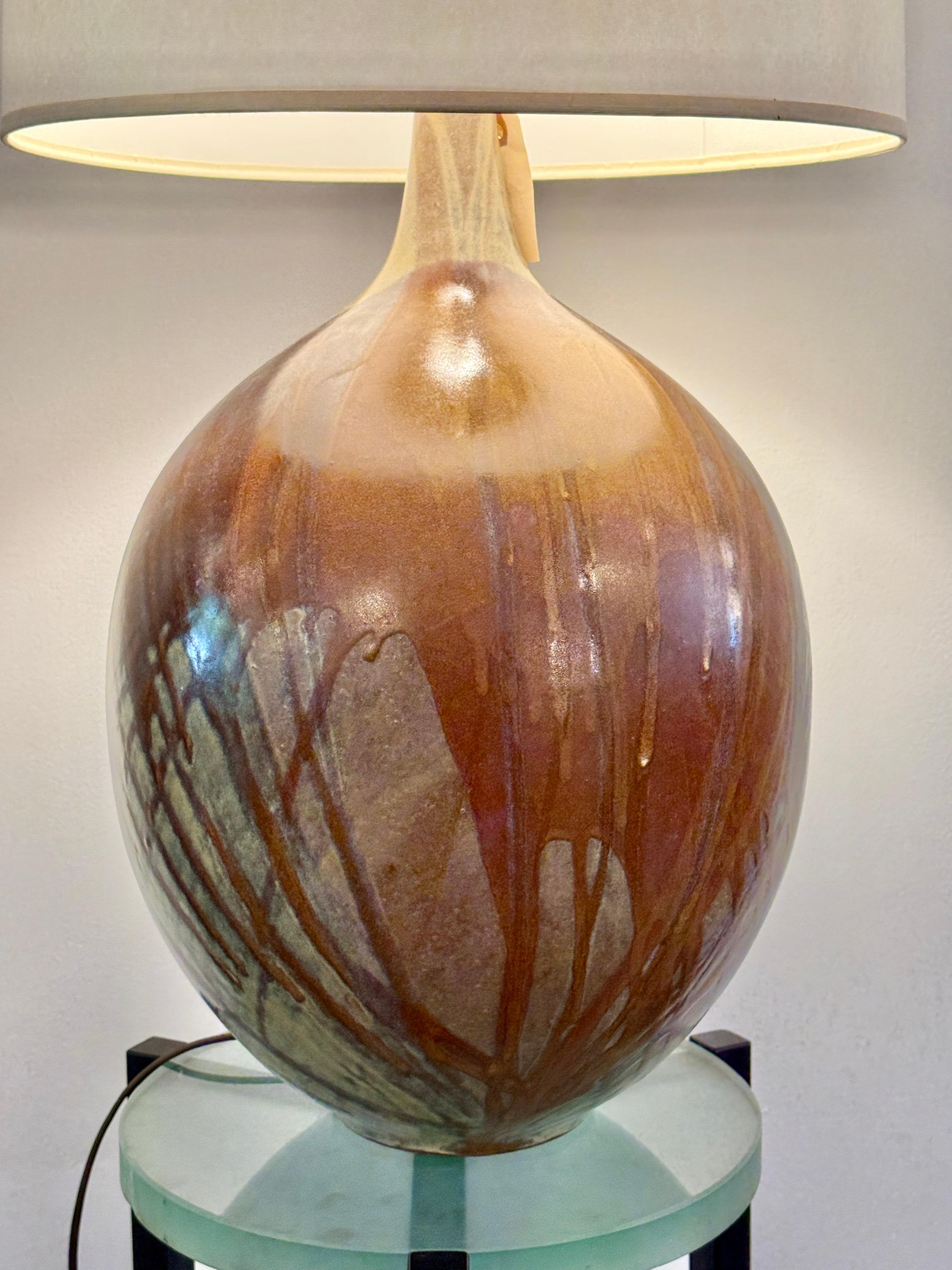 Amazing vintage Lee Rosen for Design Technics Large Glazed Ceramic Lamp.  Featuring lovely earth tone glazed pottery.  Shade shown for scale ONLY, not for sale.