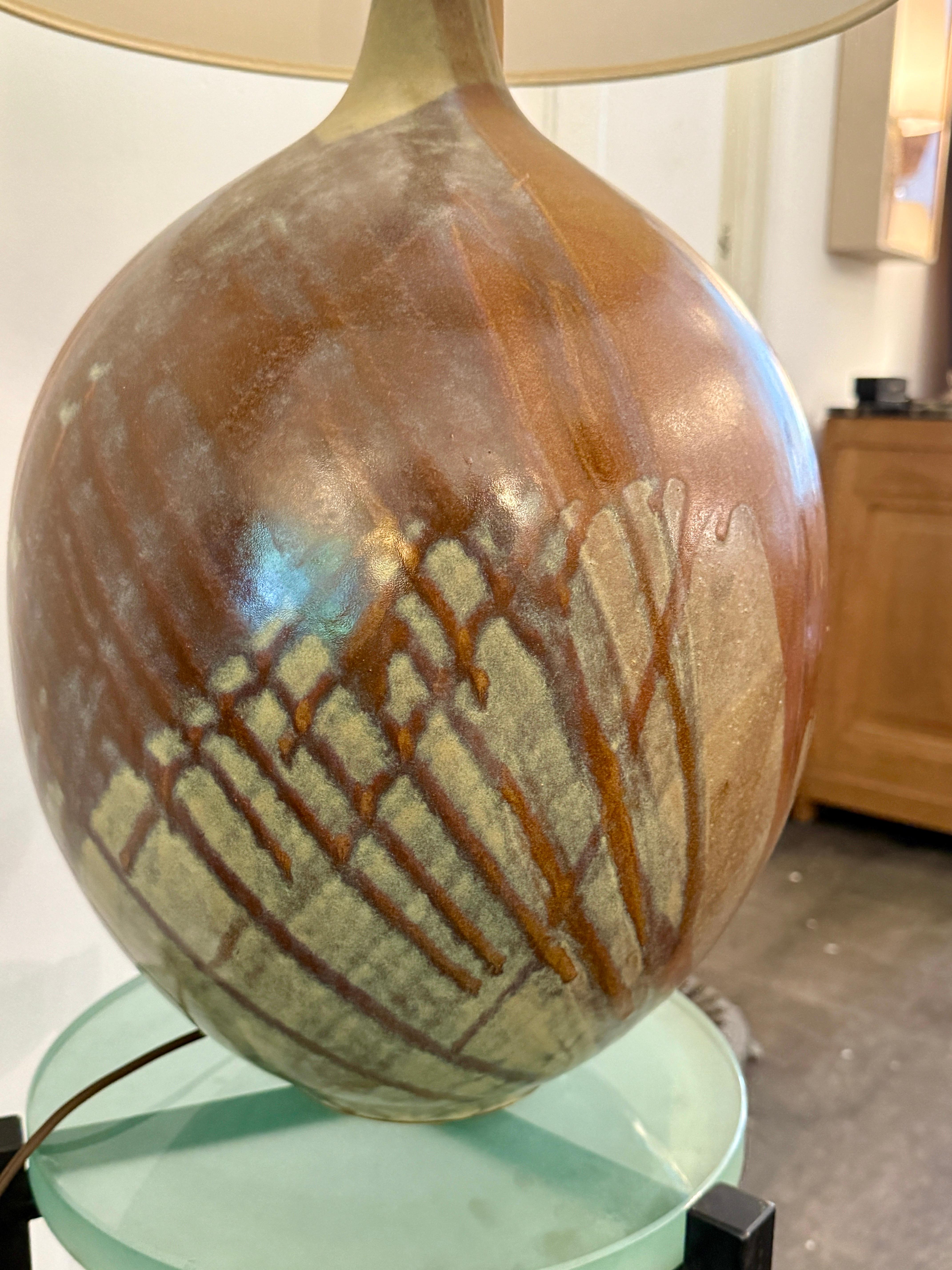 Lee Rosen for Design Technics Large Glazed Ceramic Lamp In Good Condition For Sale In North Miami, FL