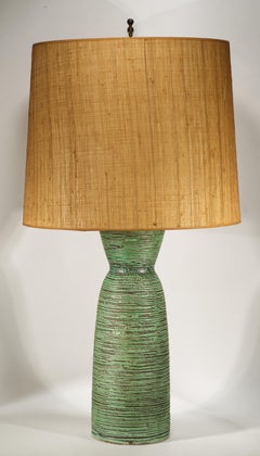 Lee Rosen for Design Technics Large Green Glaze Pottery Table Lamp, 1950s