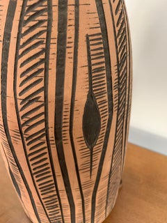 Lee Rosen for Design-Technics Terracotta Colored Lamp with Incised Black Design