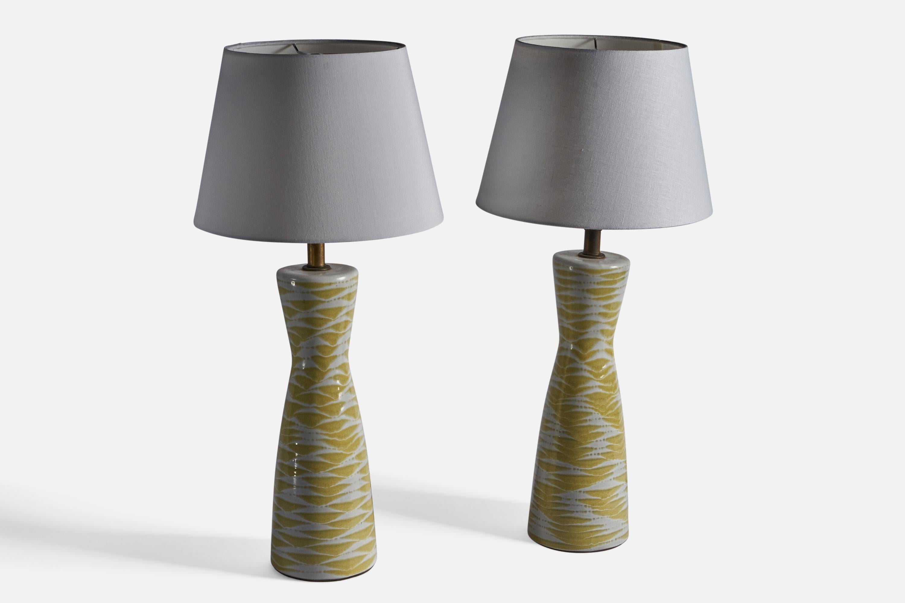 Mid-Century Modern Lee Rosen, Large Table Lamps, Ceramic, Brass, USA, 1950s For Sale