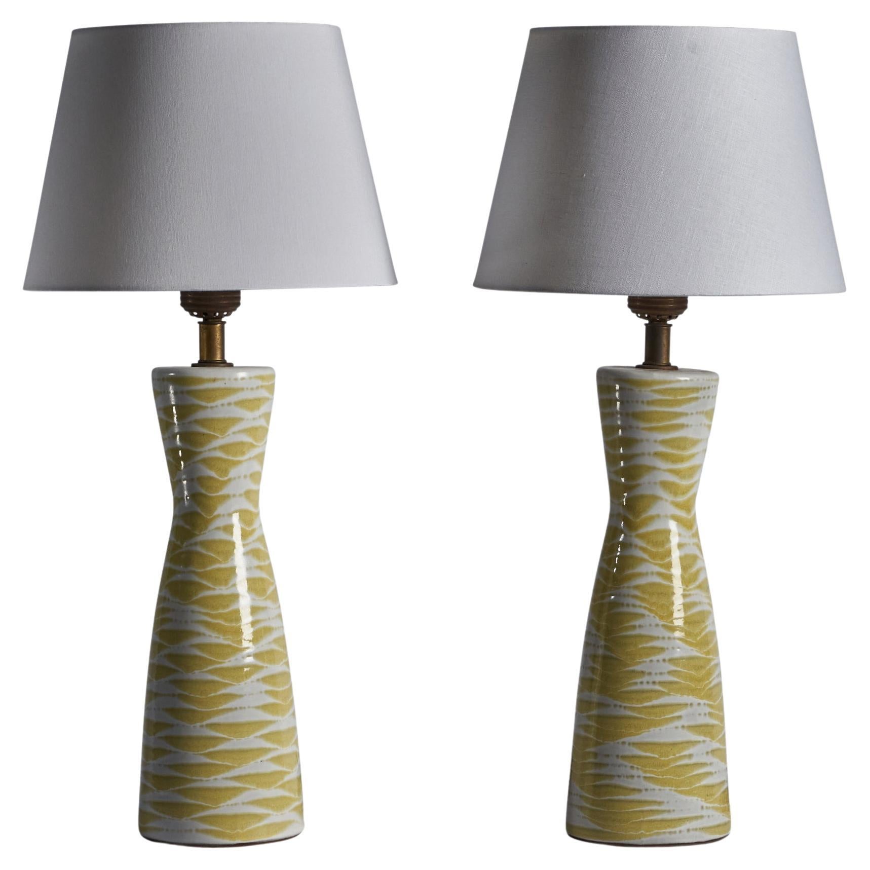 Lee Rosen, Large Table Lamps, Ceramic, Brass, USA, 1950s For Sale
