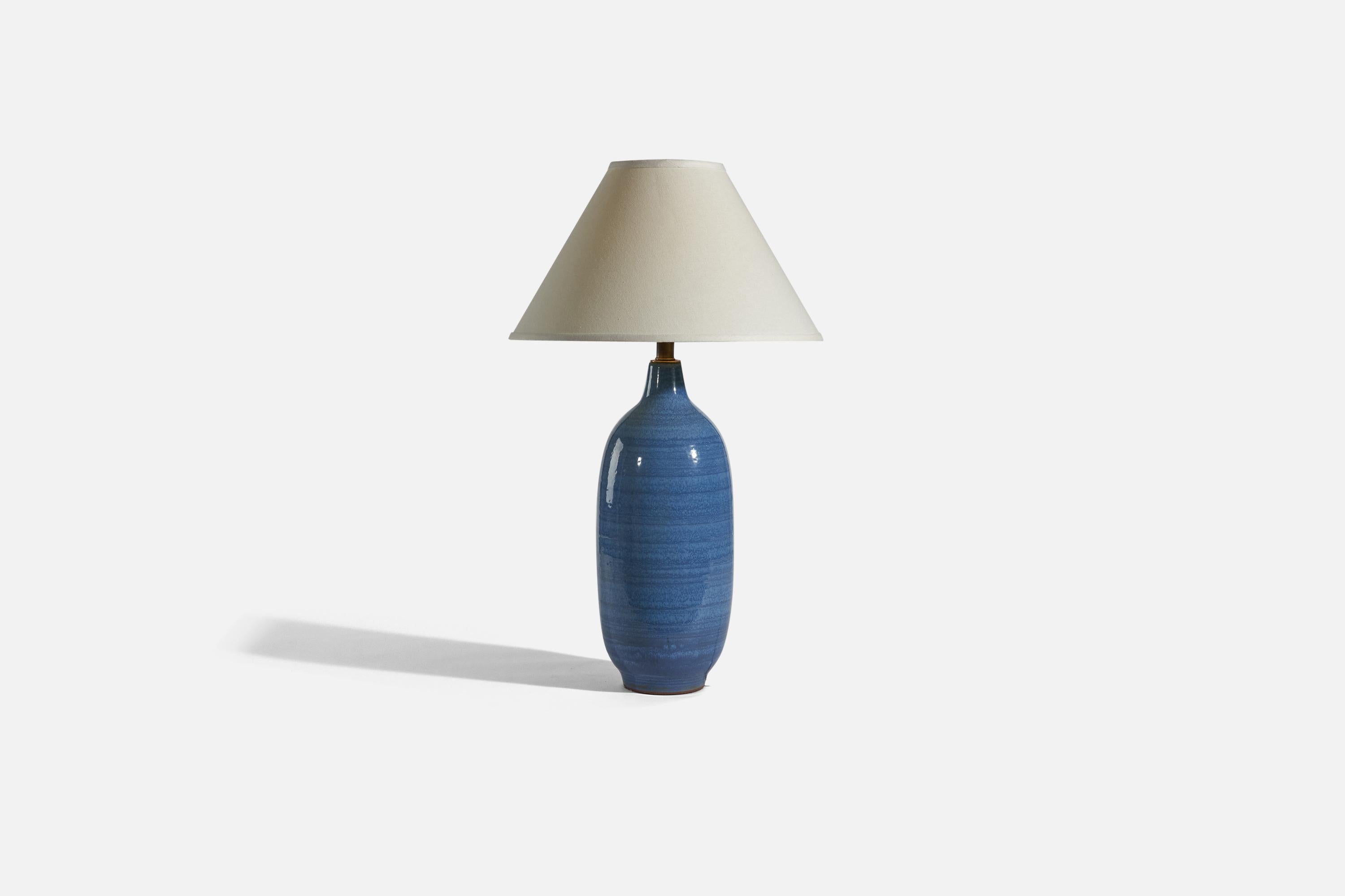 Mid-Century Modern Lee Rosen, Table Lamps, Blue-Glazed Ceramic, Design Technics, USA, 1950s