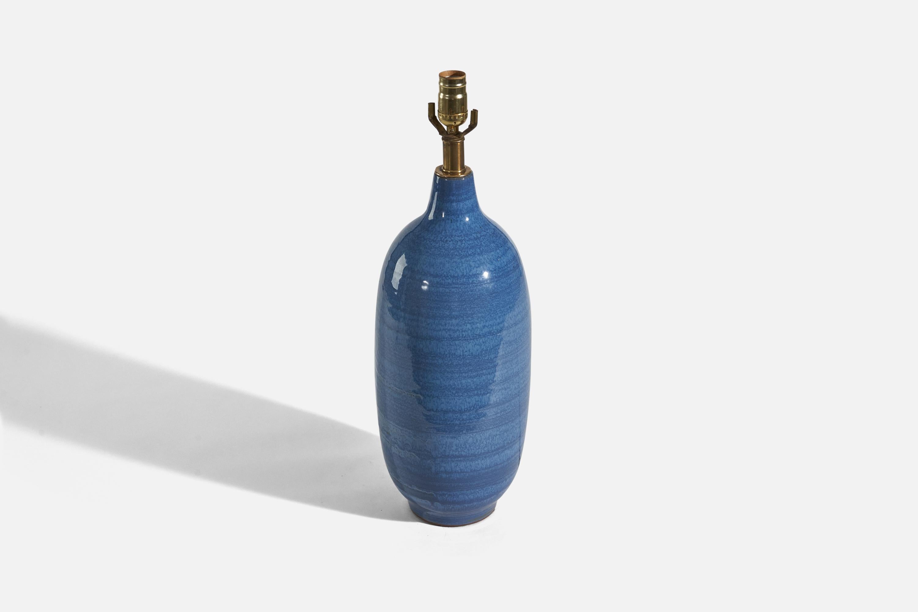 American Lee Rosen, Table Lamps, Blue-Glazed Ceramic, Design Technics, USA, 1950s