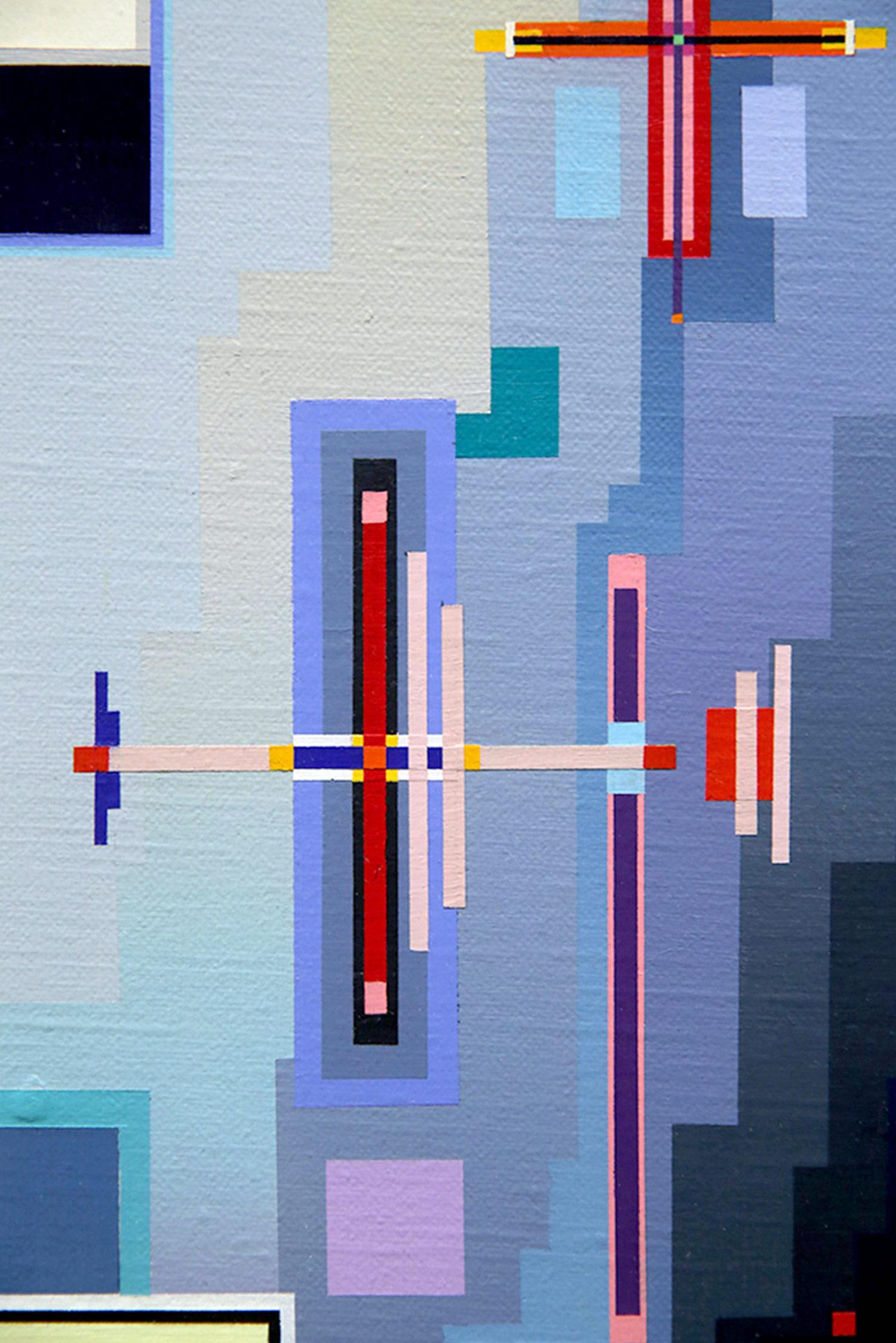 „City in the Spring TimeMaybe“ Geometrisches Gemälde auf Leinwand im Joseph Albers-Stil auf Leinwand im Angebot 1