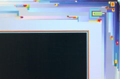 "City Landscape Red and Blue" Joseph Albers Style Mixed Media Painting on Canvas