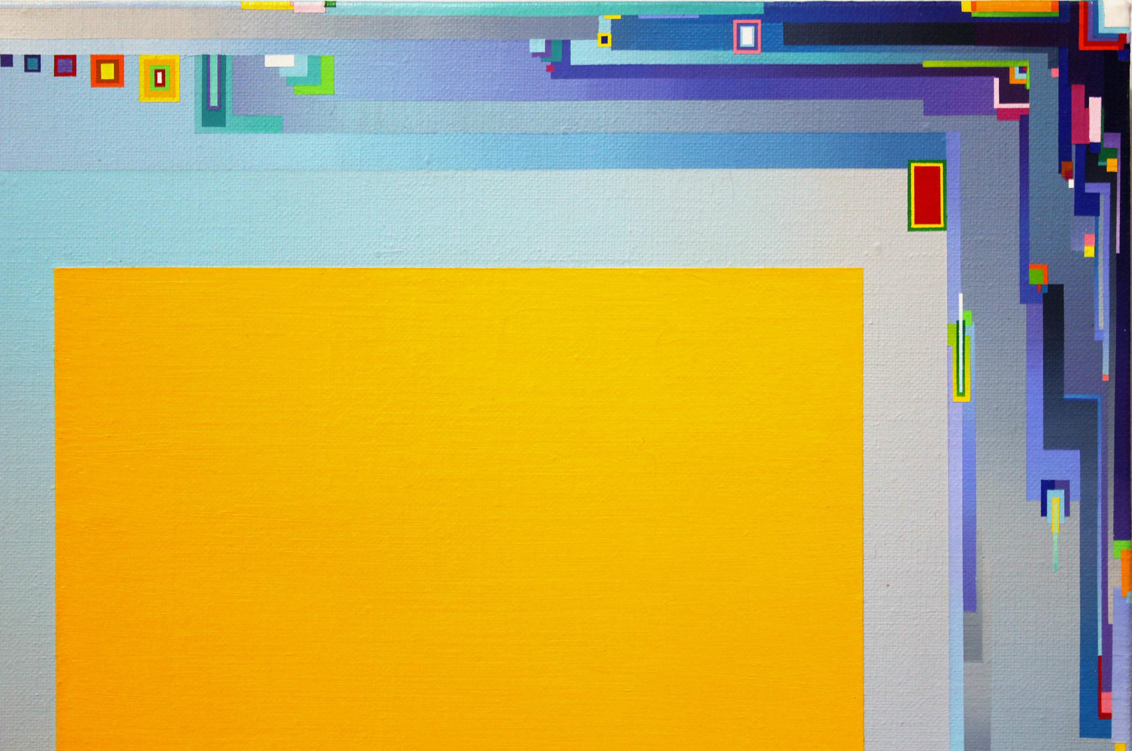 „Stadtlandschaft Gelb Tief“ Gemälde in Mischtechnik auf Leinwand von Joseph Albers (Blau), Abstract Painting, von Lee Sang Yeop