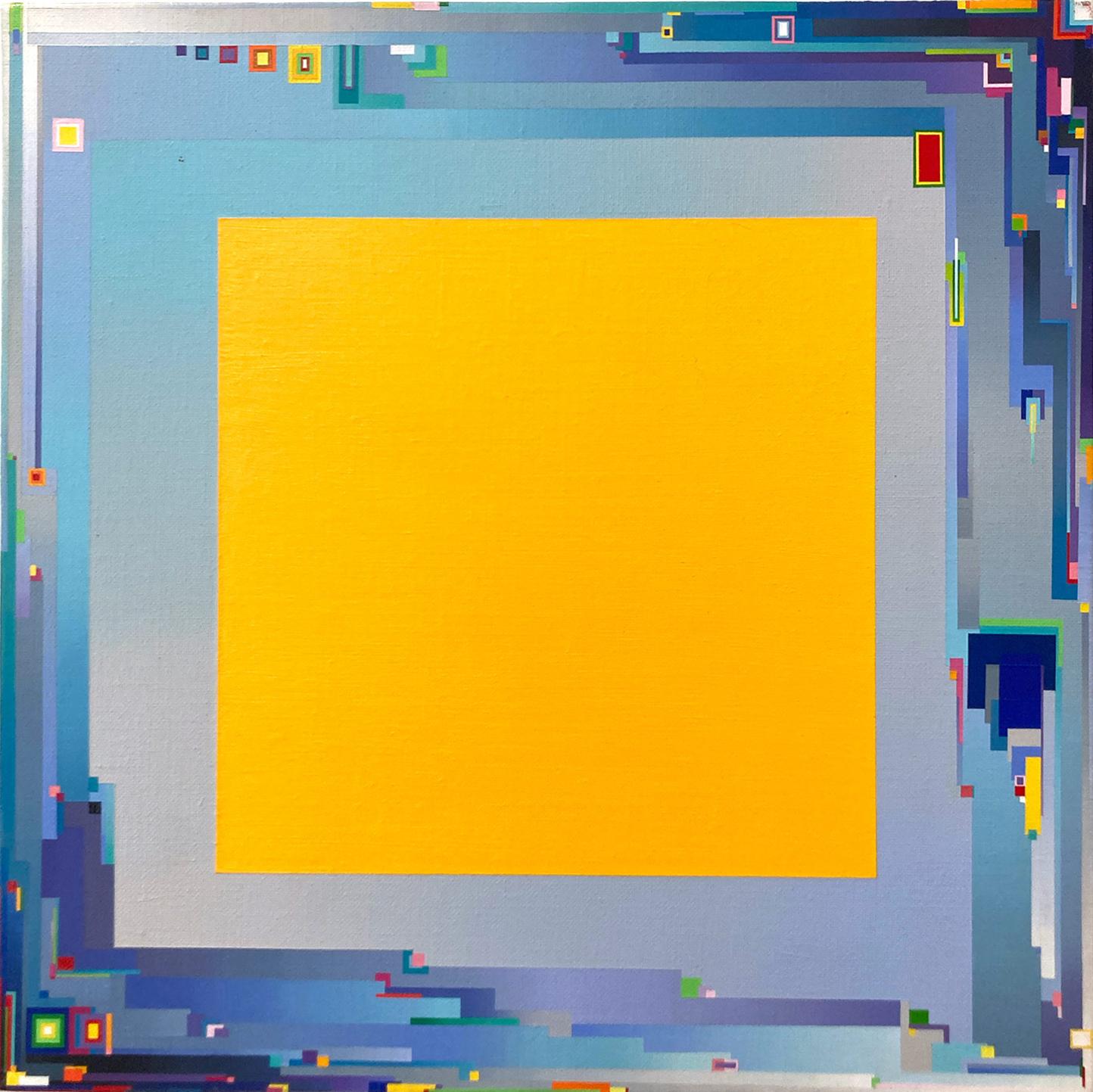 Lee Sang Yeop Abstract Painting – „Stadtlandschaft Gelb Tief“ Gemälde in Mischtechnik auf Leinwand von Joseph Albers