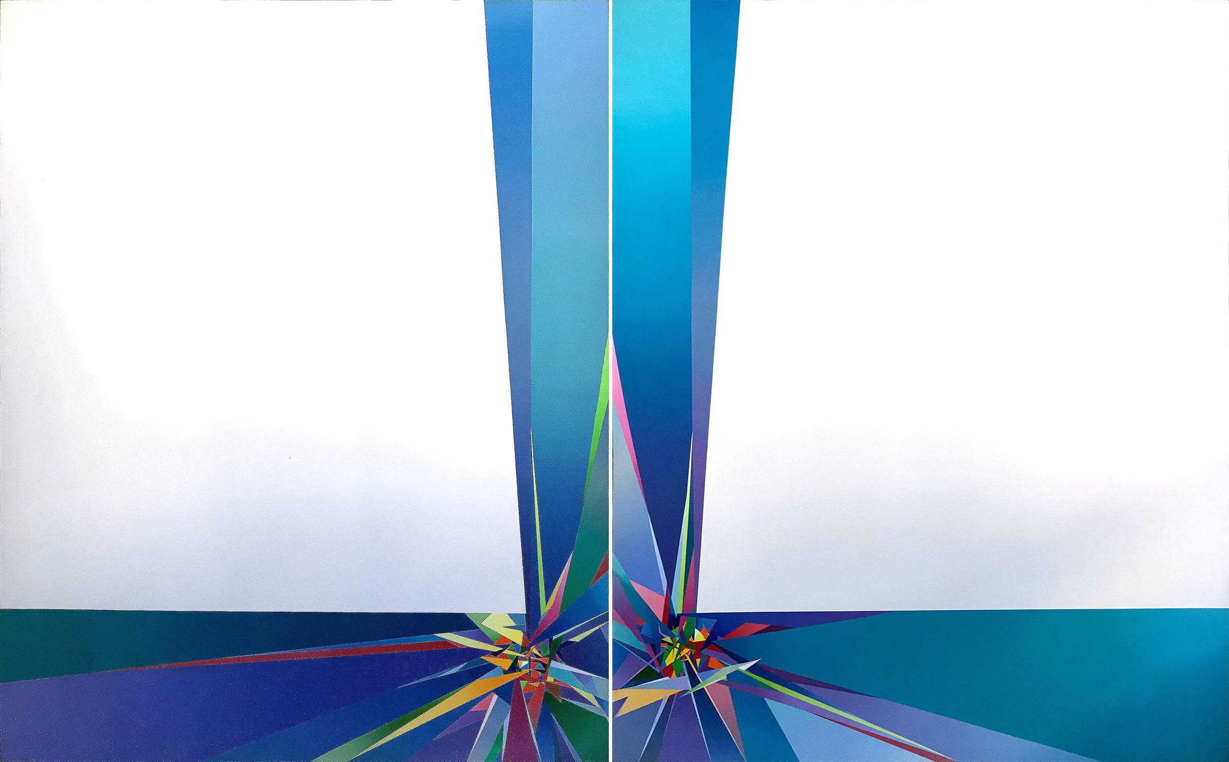 ""Horizon Landschaft" Diptychon Abstraktes, geometrisches, minimalistisches Gemälde auf Leinwand