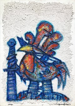 "Coq-imperial (Rooster and Sword)" Contemporary Mixed Media Painting on Canvas
