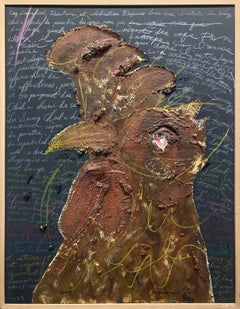 "Coq-imperial (Rooster, I love Father)" Contemporary Mixed Media Painting Framed