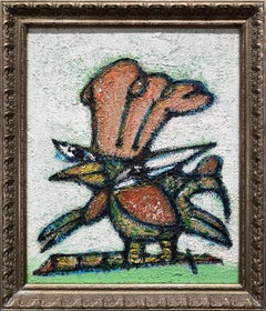 Used "Coq-imperial (Rooster on Field)" Contemporary Mixed Media Painting on Canvas