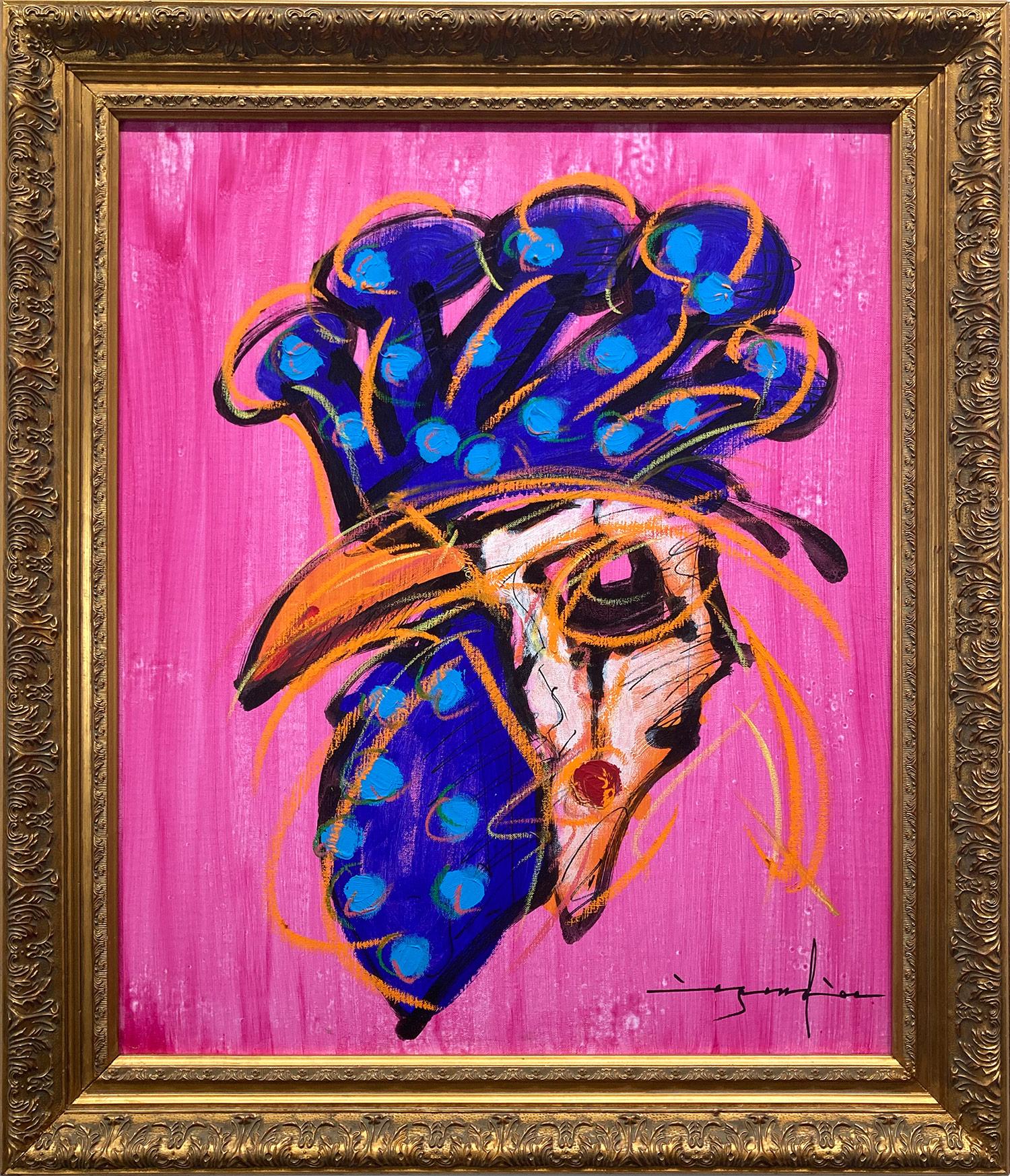 Abstract Painting de Lee Seung Chul - "Coq-imperial (Gallo sobre magenta)" Pintura contemporánea en técnica mixta sobre lienzo