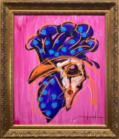 Used "Coq-imperial (Rooster on Magenta)" Contemporary Mixed Media Painting on Canvas