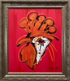 Used "Coq-imperial (Rooster on Red)" Contemporary Mixed Media Painting on Canvas