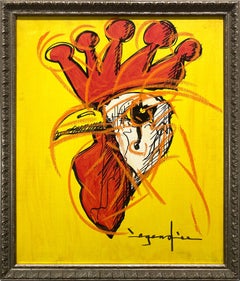 Used "Coq-imperial (Rooster on Yellow)" Contemporary Mixed Media Painting on Canvas