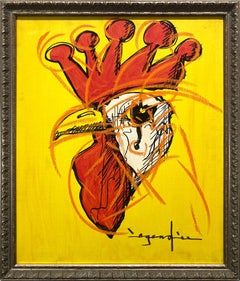"Coq-imperial (Gallo en amarillo)" Pintura contemporánea en técnica mixta sobre lienzo