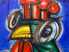 "Coq-imperial (Rooster Royal Blue)" Contemporary Mixed Media Painting on Canvas