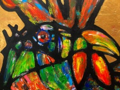"Coq-imperial (Rooster with Gold)" Contemporary Mixed Media Painting on Canvas